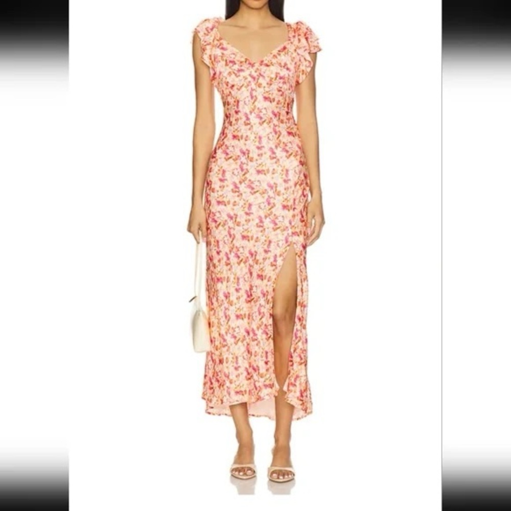 Floral Satin Sweetheart Puff Sleeve Maxi Dress NWT Romantic Summer ASTR Sexy